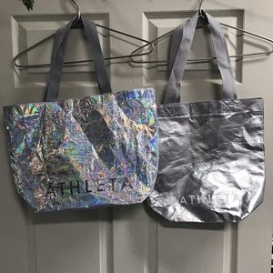 Lot of 2 Silver and Iridescent Athleta Reusable Shopping Bags - Good Condition